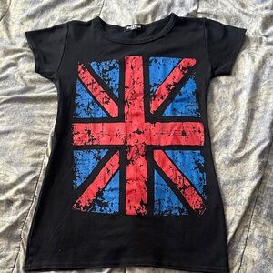 Black Kids Tee with Distressed Union Jack Print - Black/Red/Blue